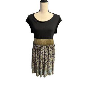 Baby Phat Dress Black Y2K Short Sleeve Top Gold Waist Medallion Pattern Large